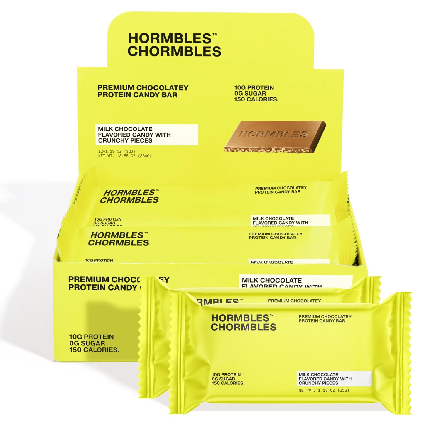 Hormbles Chormbles Protein Candy Bars, Classic Milk, 10g Protein, 0g Sugar, 150 Calories, Milk Chocolate Candy With Crunchy Piec