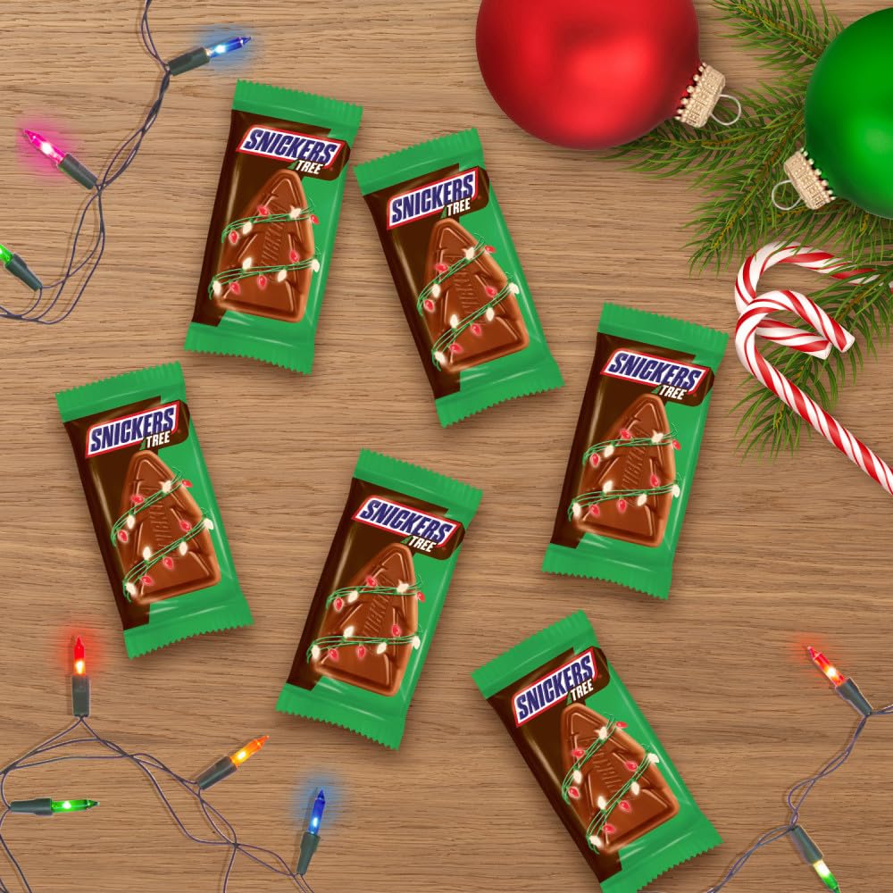 Mars SNICKERS Christmas Chocolate Candy Bars, Milk Chocolate, Full Size, Brown, Individually Wrapped, 6 Count