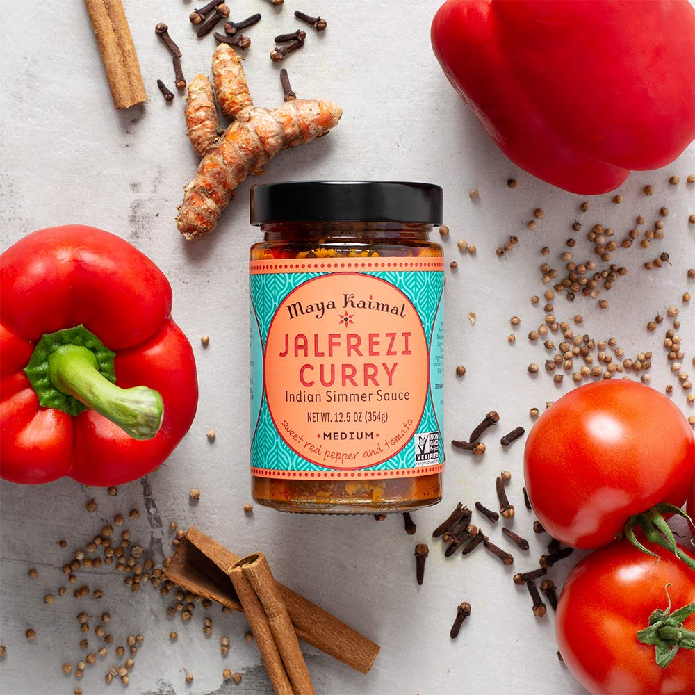 Maya Kaimal Jalfrezi Curry Sauce, 12.5 Oz, Medium-Spiced Indian Simmer Sauce With Roasted Red Pepper And Tomato. Vegan, Gluten F