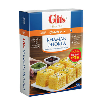 Gits Instant Khaman Dhokla Snack Mix, Makes 18 Per Pack, Pure Veg, Indian Snack Mix, 180G