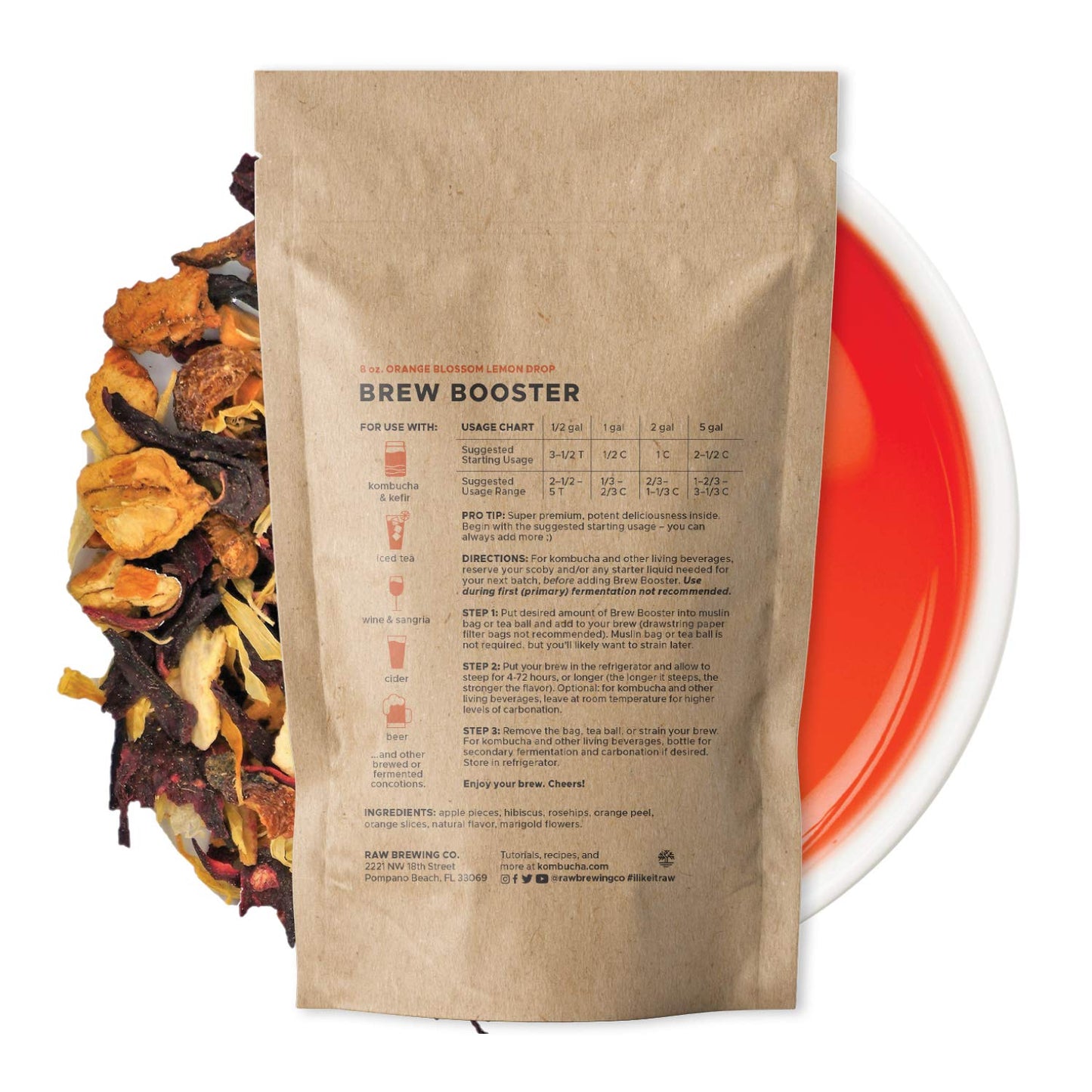 Raw Brewing Company Kombucha Brew Booster - Orange Blossom Lemon Drop, 8 Ounce