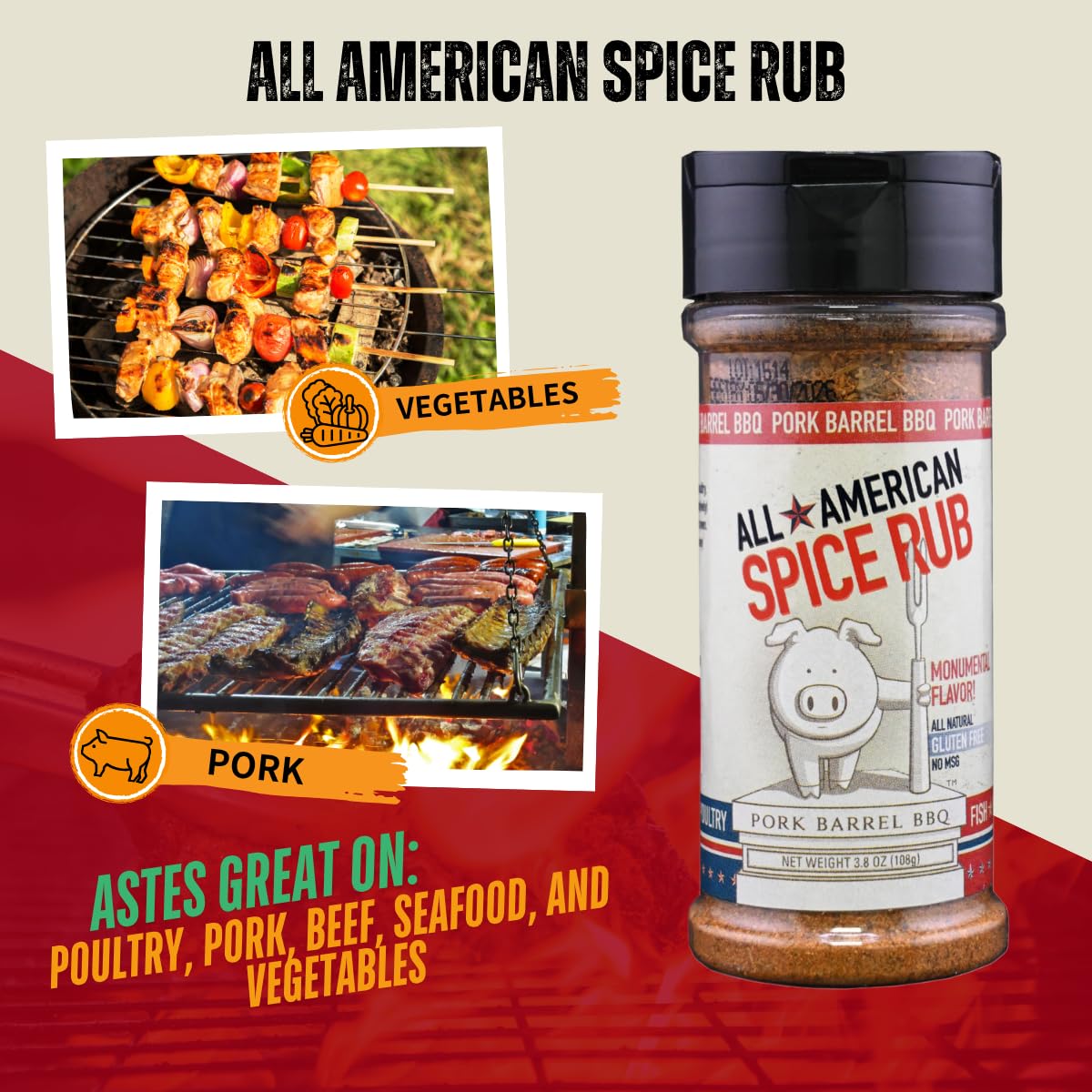 Pork Barrel BBQ All American Spice Rub - Keto, Gluten-Free, No MSG, 3.8 oz