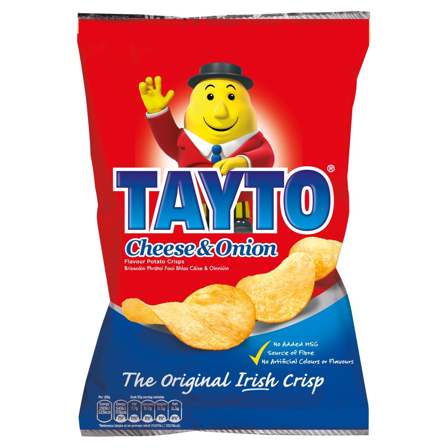 Tayto Cheese & Onion Flavour Potato Crisps Share Bag, Pack of 3 (125g, 4.40oz)