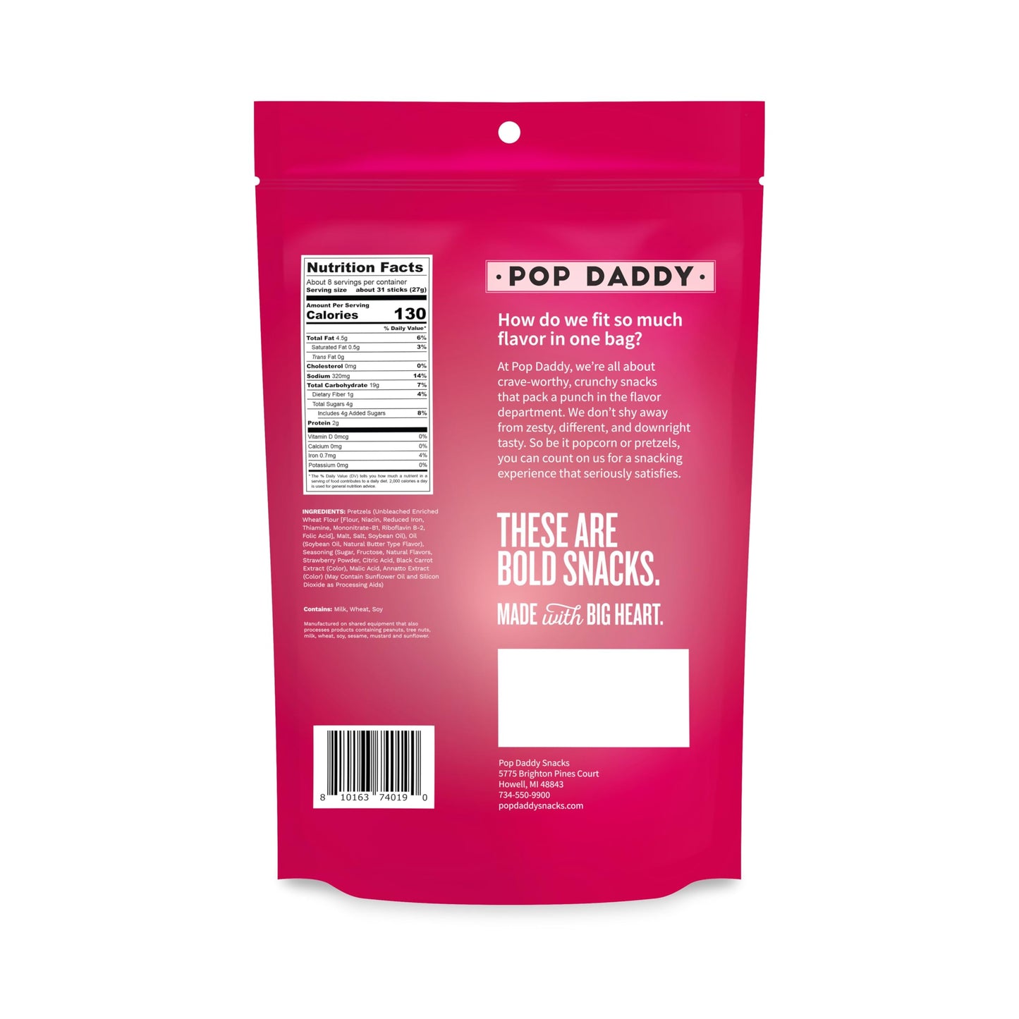 Pop Daddy Flavored Pretzels Sticks  Healthy Gourmet Pretzels Snacks  7.5oz Individual Bags  3 Pack  Strawberry Shortcake