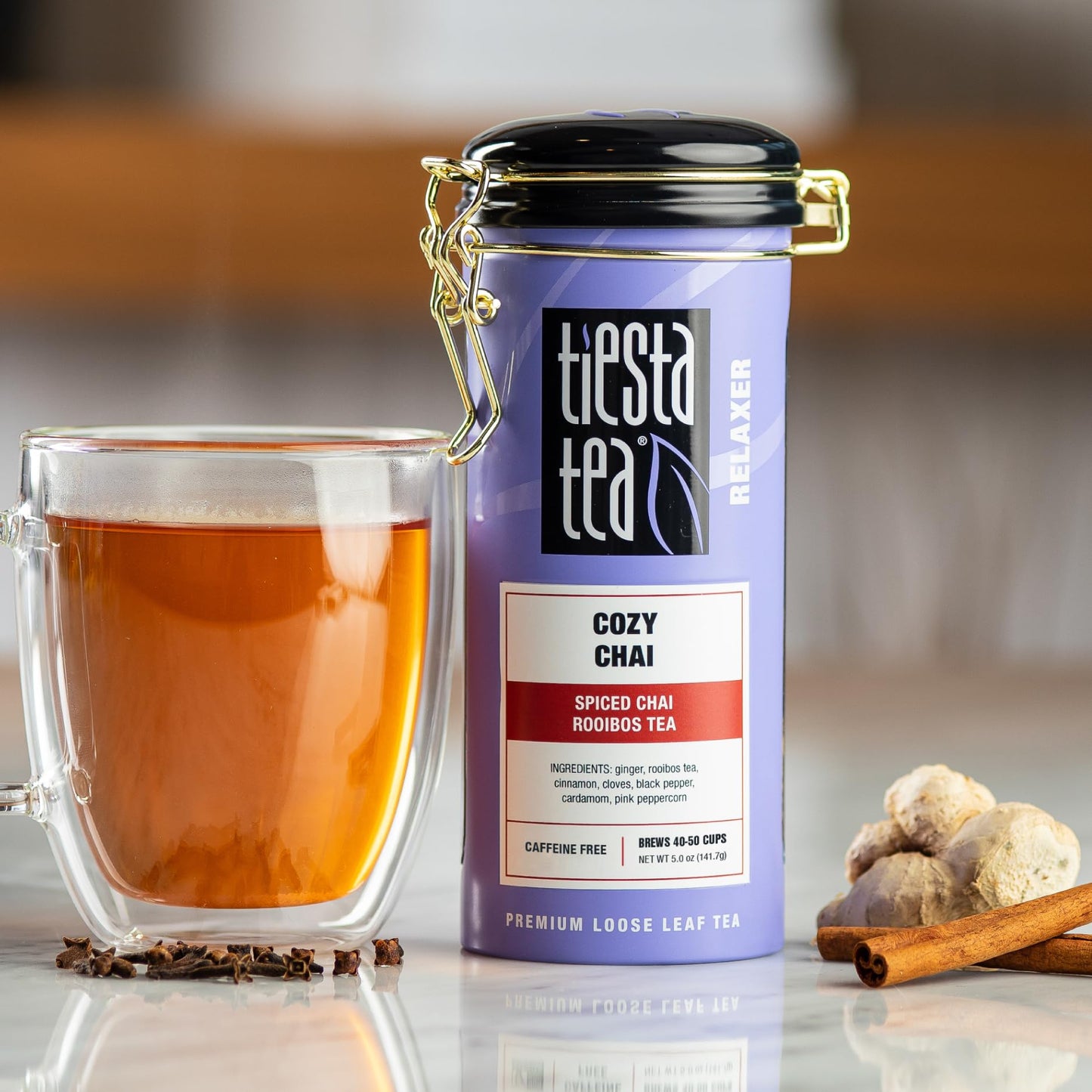 Tiesta Tea Cozy Chai Loose Leaf Rooibos Tea - Premium Caffeine-Free Blend, 5oz Tin, Makes Hot or Iced, Up to 50 Cups