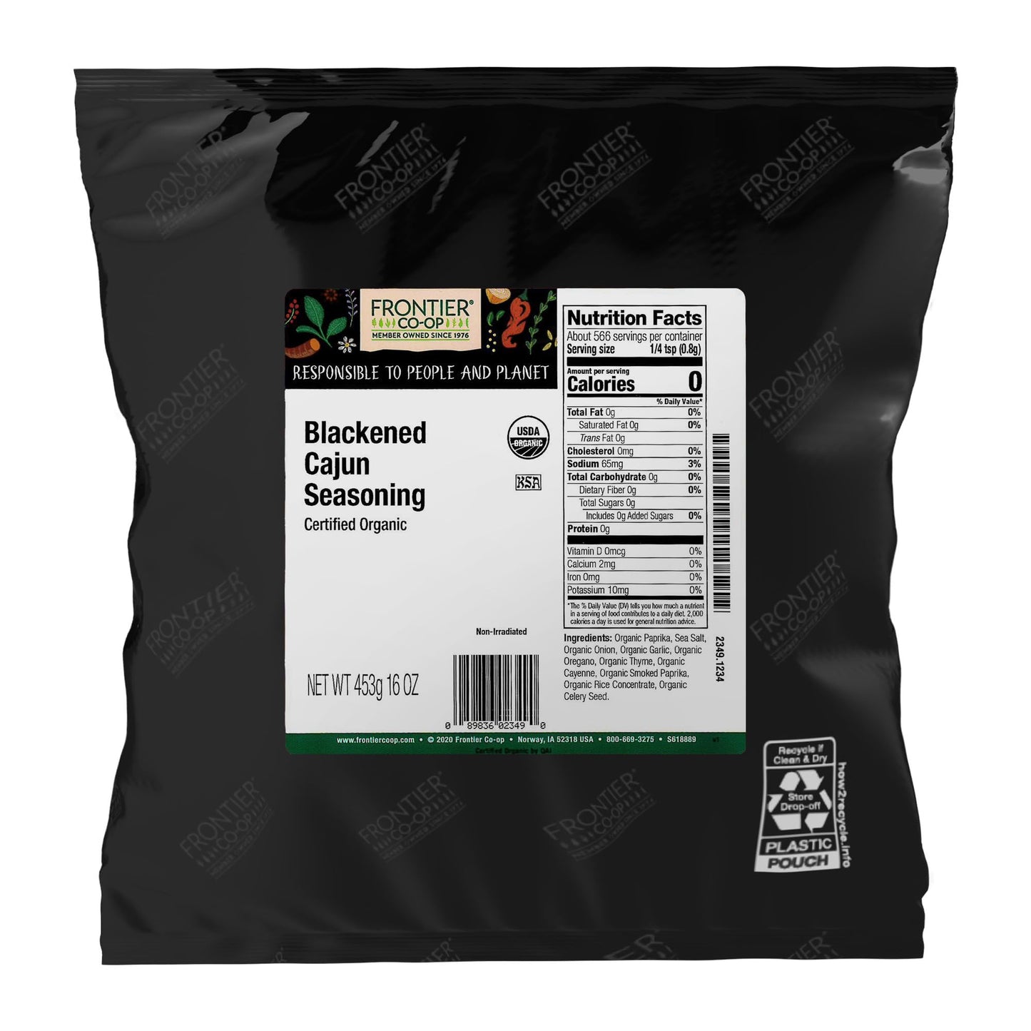 Frontier Co-Op Organic Blackened Cajun Seasoning  1Lb Bulk Bag - Bold  Smoky Spice Blend With Cayenne And Paprika For Seafood  Grilling  Snacks  Restaurant Supply | 16 Ounce (Pack Of 1)