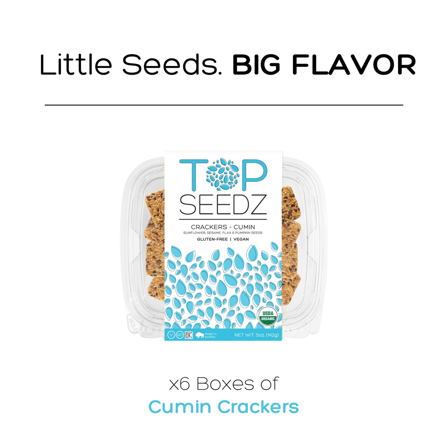 Top Seedz Organic Gluten Free Cumin Seed  ers, 5 oz, 6-Pack, Vegan with Plant-Based Protein, Made from Sunflower, Flax, Sesame, Pumpkin Seed