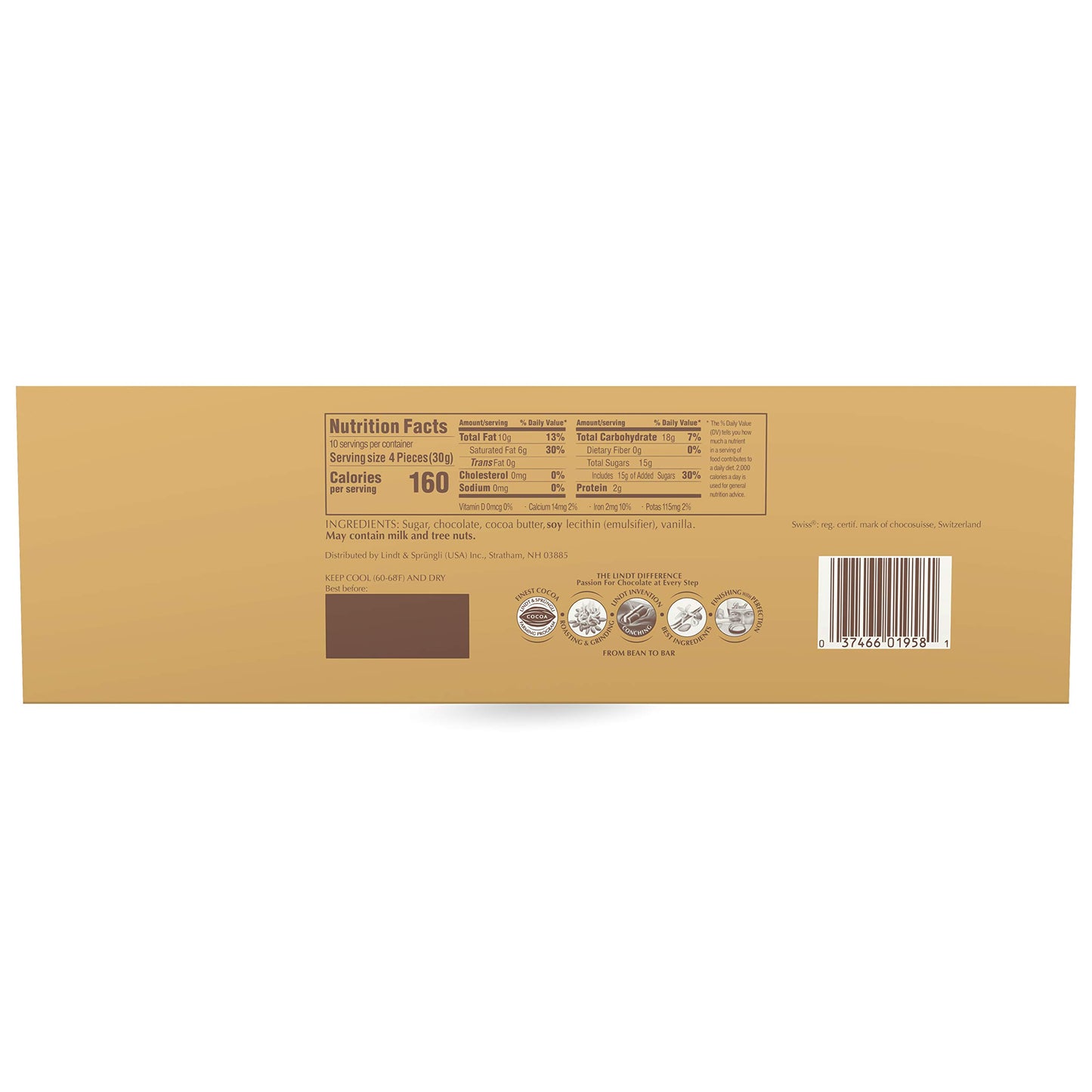 Lindt Swiss Bittersweet Chocolate Bar, 10.6-Ounces Packages (Pack Of 4)