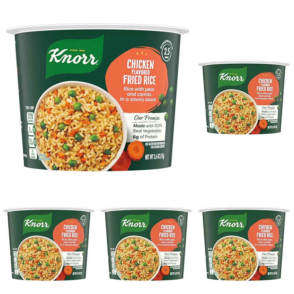 Knorr Rice Cup Chicken Flavored Fried Rice 8 ct Delicious Rice Dish No Artificial Flavors or Preservatives 2.6 oz (Pack of 5)