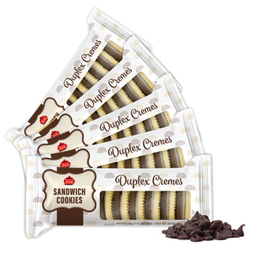 Carleys Sandwich Cookies, Duplex Chocolate & Vanilla Creme, 3.5 Oz (Pack of 12), Kosher, Nut-Free, Perfect for Lunch Boxes or Snacks
