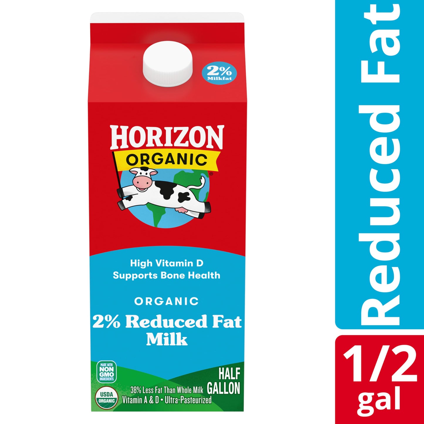 Horizon Organic High Vitamin D 2 Percent Milk, Creamy High Vitamin D Reduced Fat Milk, 64 fl oz Half Gallon Carton