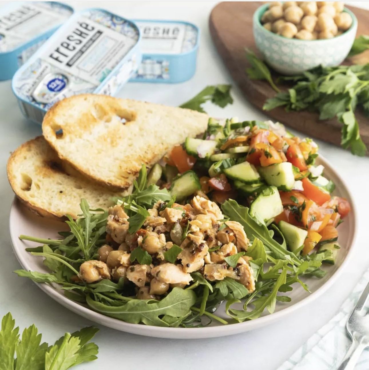 Freshé Canned Salmon Barcelona Escalivada (10 Pack) - Mediterranean Style Atlantic Salmon In Olive Oil With Lemon - Sustainably Farmed Tinned Fish (4.25Oz Cans)