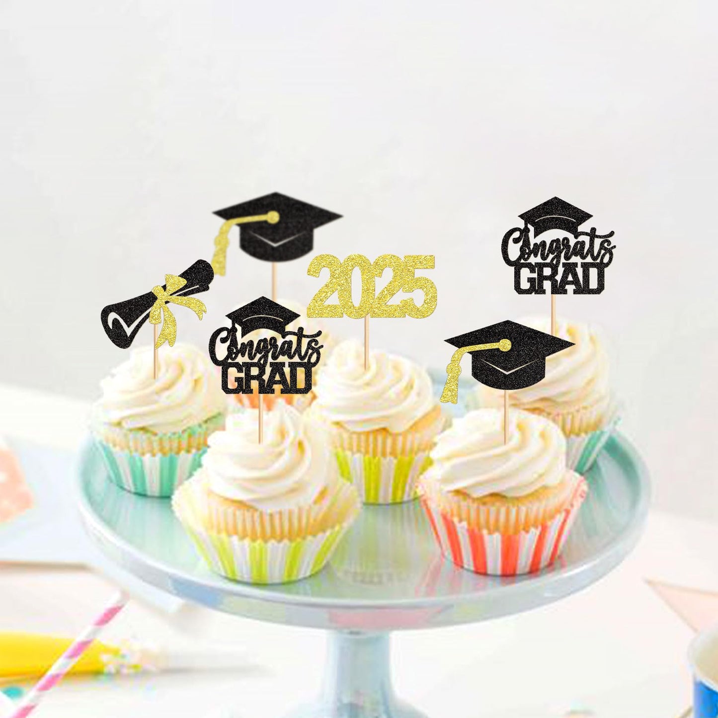 24 Pack 2025 Graduation Cupcake Toppers Class Of 2025 Congrate Grad Graduation Hat Cupcake Picks For 2025 Graduation Theme Birth