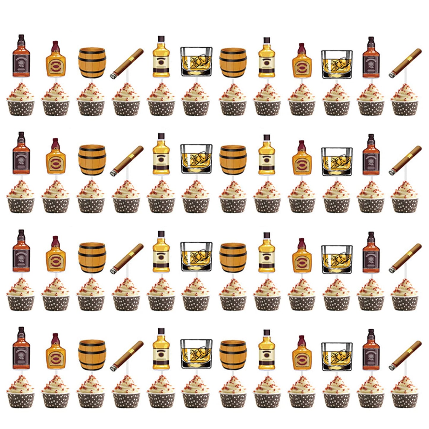 CZolden spirit-inspired flavor Cupcake Toppers, 48 Pieces, Aged to Perfection, Paper, 0.2 x 0.5 inches, Black, Model LU-WhiskyChaPai-
