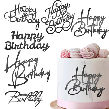 6 PCS Happy Birthday Side Cake Toppers Black Mirror Side Cake Toppers DIY Acrylic Glitter Cake Inserts Celebration Birthday Part