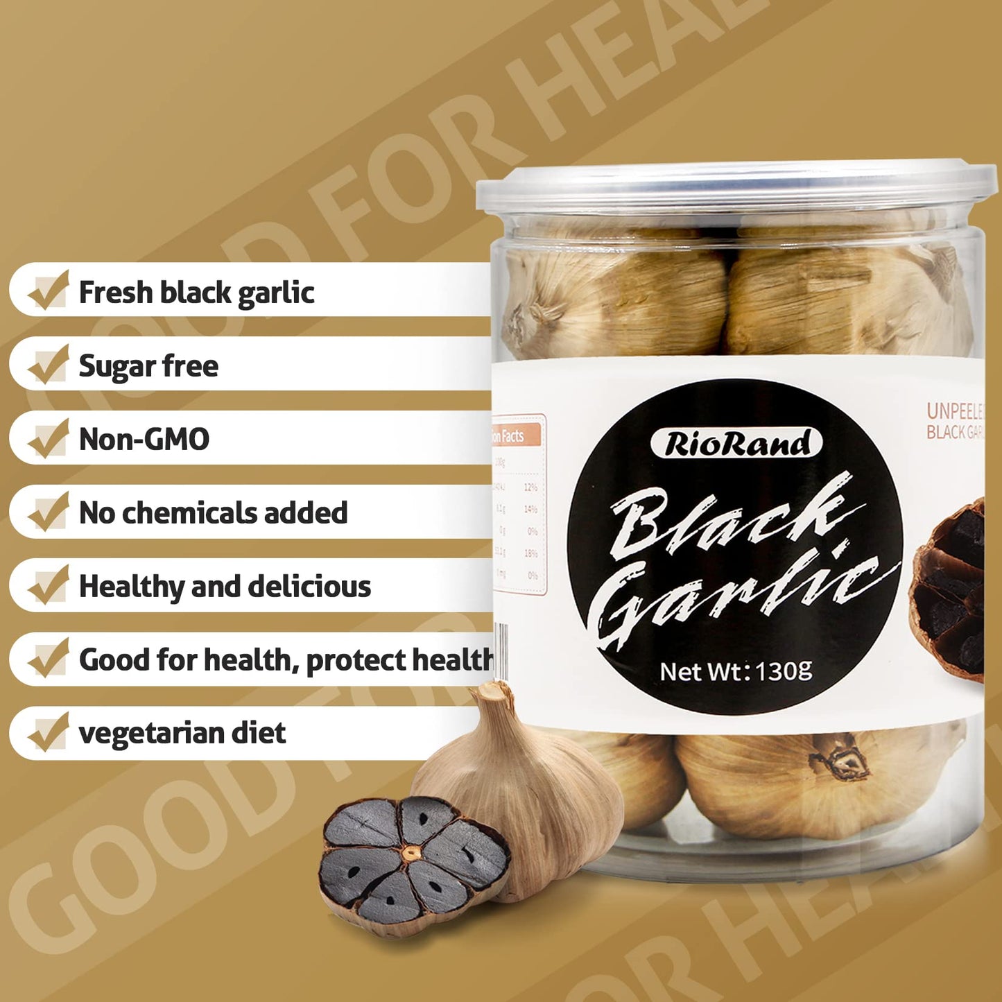 Riorand Black Garlic 130G Whole Black Garlic Aged For Full 90 Days Black Garlic Jar 0.28 Pounds