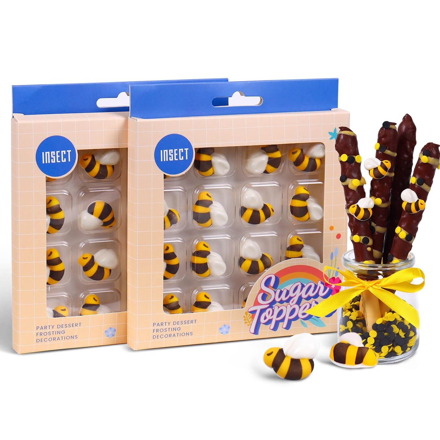 Royal Icing & Candy Bee Sprinkles - 32Pcs Cake Decoration Set For Cupcakes, Macarons & Cakecicles - Perfect For Bee & Spring The