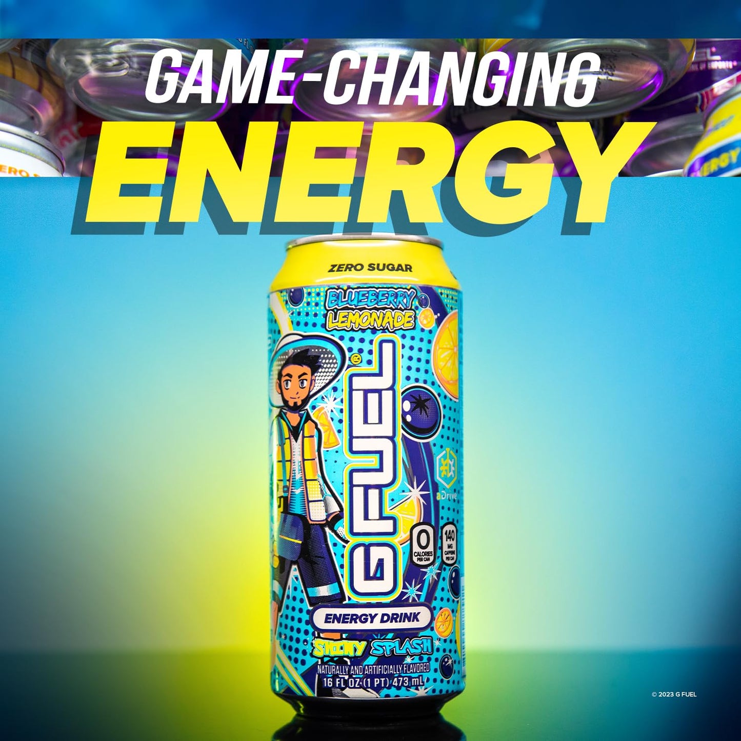 G Fuel Energy Drink, Blueberry Lemonade, Sugar Free, 140mg Caffeine, 16 oz Cans, 12-Pack