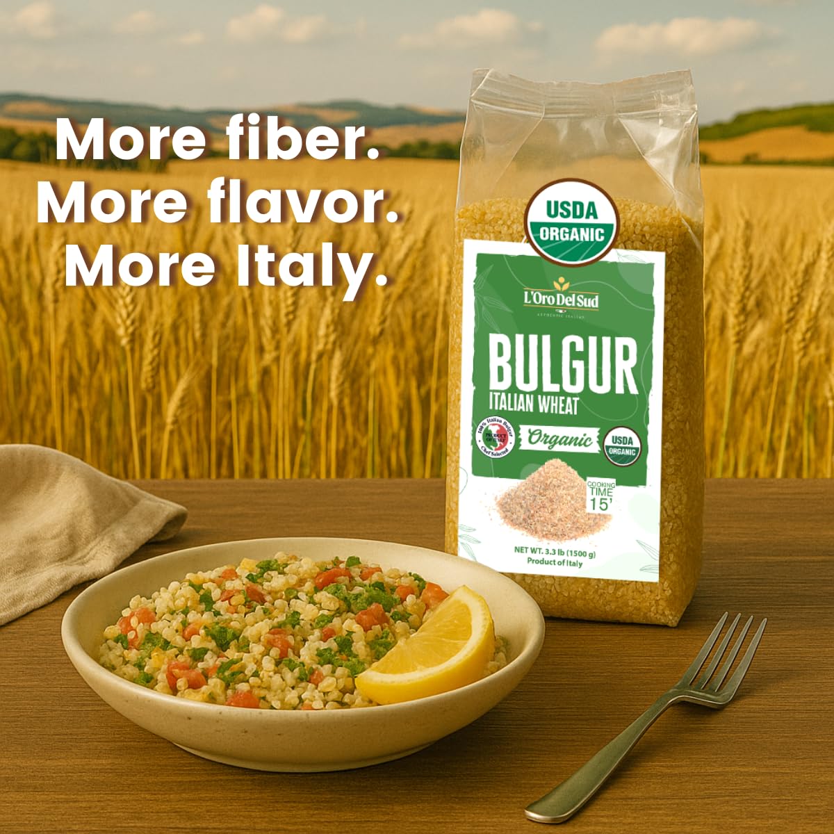 Organic Bulgur Wheat  3.3 lb  Italian Bulgur Wheat for Tabbouleh. ed  Coarse  Quick-cooking  Burghul  Product of Italy  LOro del Sud