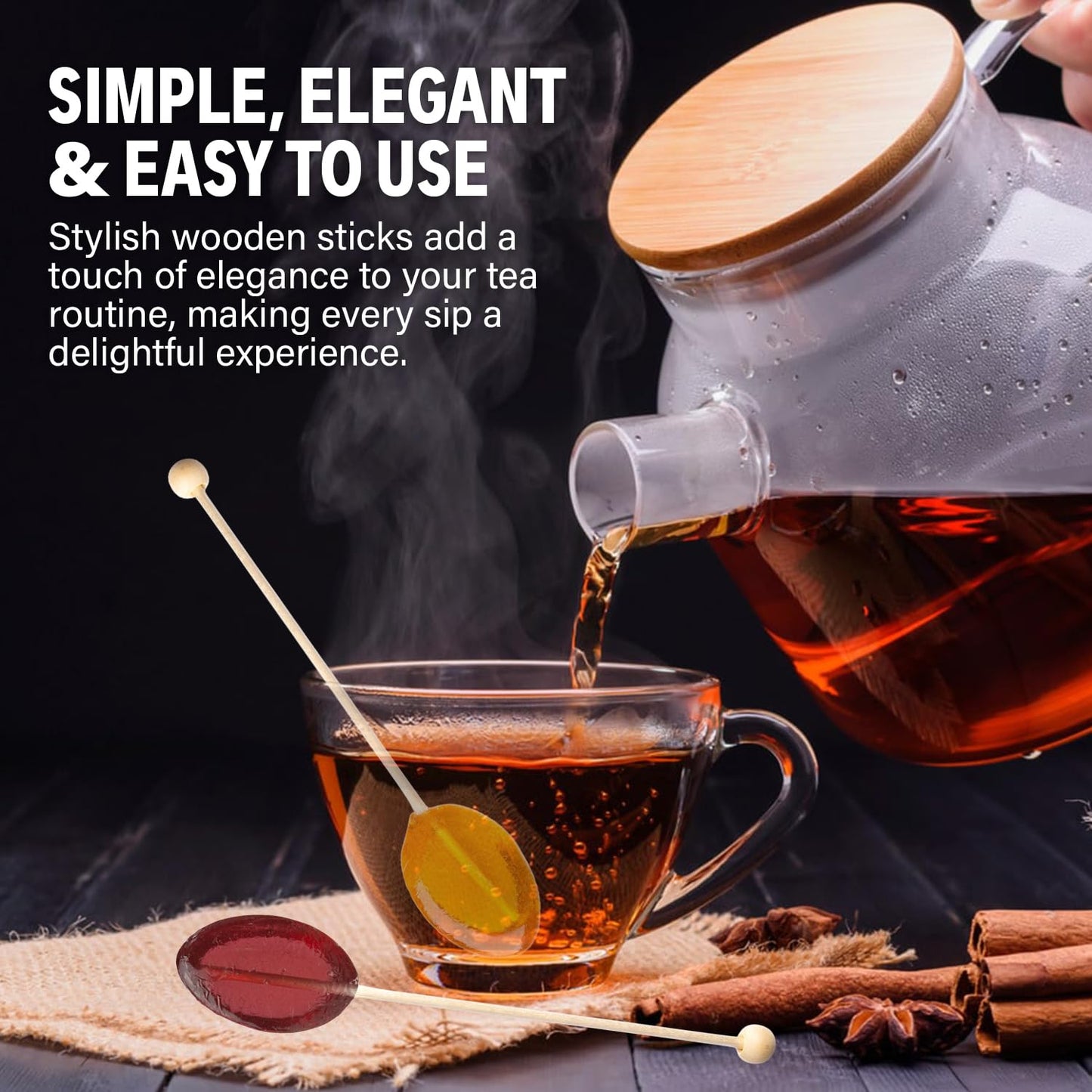 Melville Candy All Natural Honey Spoon Gift Set – Spoons & Lollipops On Wooden Ball Sticks – Gluten-Free, Made In Usa Stirrers For Tea, Coffee, & Hot Beverages - Individually Wrapped (6-Count, Lavender)