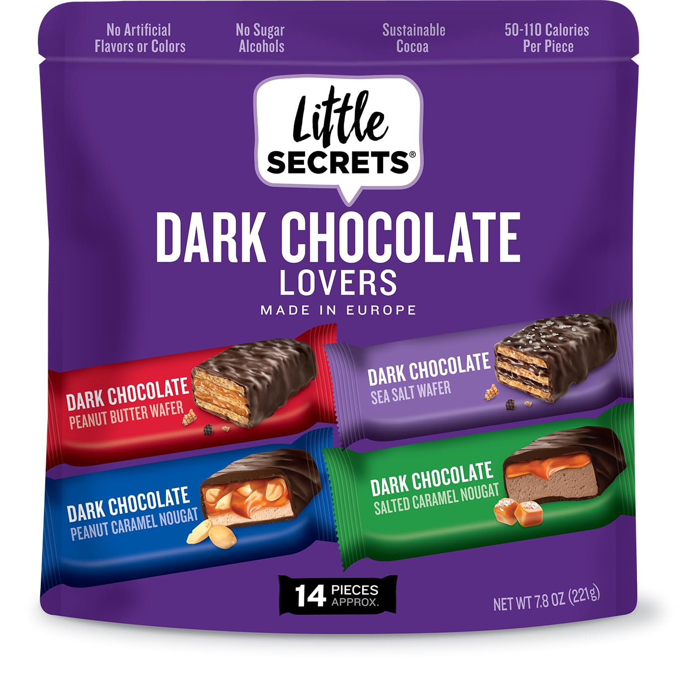 Little Secrets Dark Chocolate Variety Packs | Assorted 14 Bars | 30% Less Sugar | 7.8 Ounce