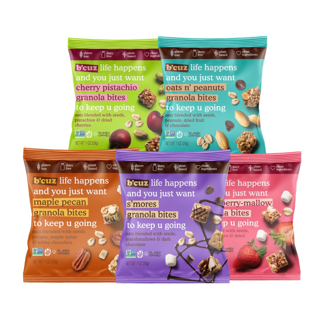 B'Cuz Granola Bites 16-Bag Gluten Free Healthy Snacks For Adults, Healthy Granola Gluten Free Snack - Kosher Snacks For Kids, Ve