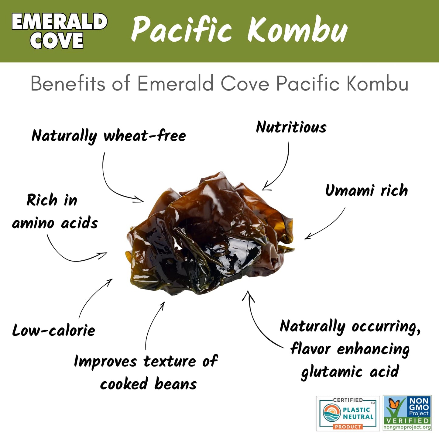Emerald Cove Kombu Sea , Non-GMO Dried Sea  Pieces, 1.76 Ounce (3 Pack), Brown