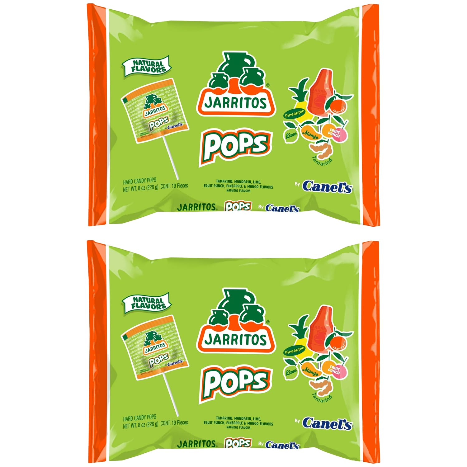 Deal Society Jarritos Lollipops - 2 Pack Bottle-Shaped Mexican Hard Candy, Natural Fruit Flavors, 7 x 10 x 2