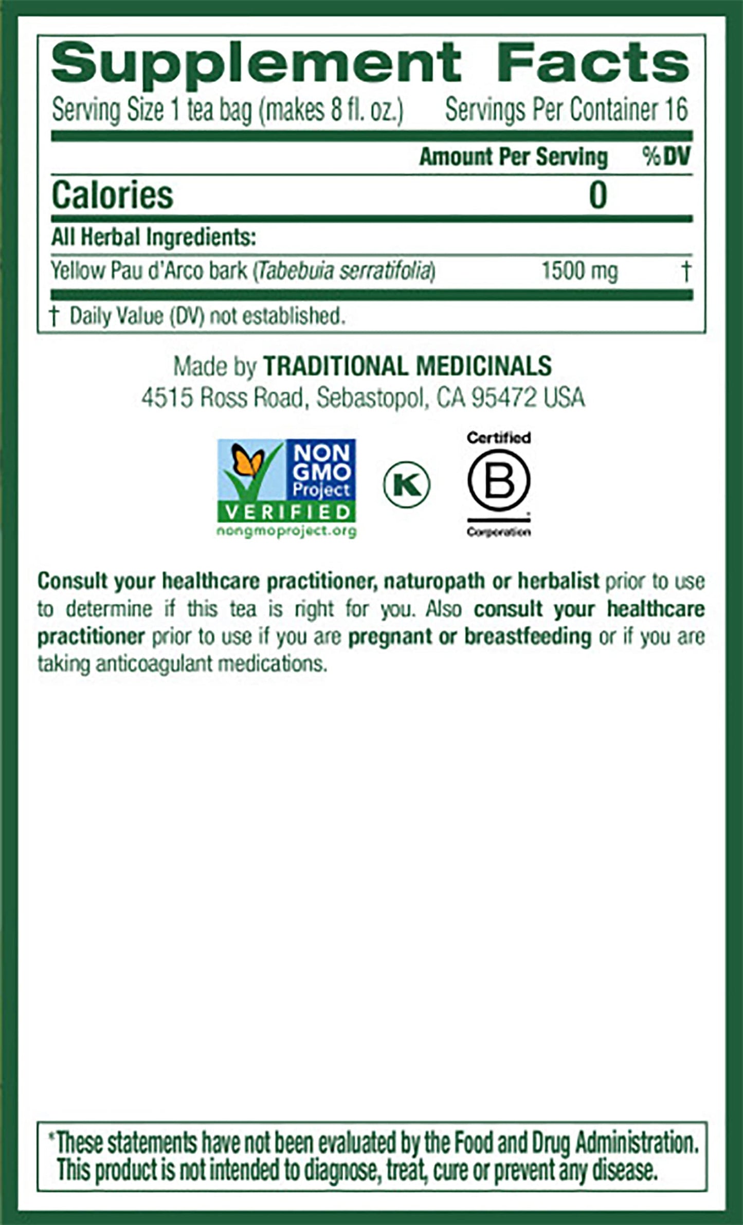 Traditional Medicinals Yellow Pau d’Arco Herbal Tea - 48 Tea Bags Total, 16 Count (Pack of 3)
