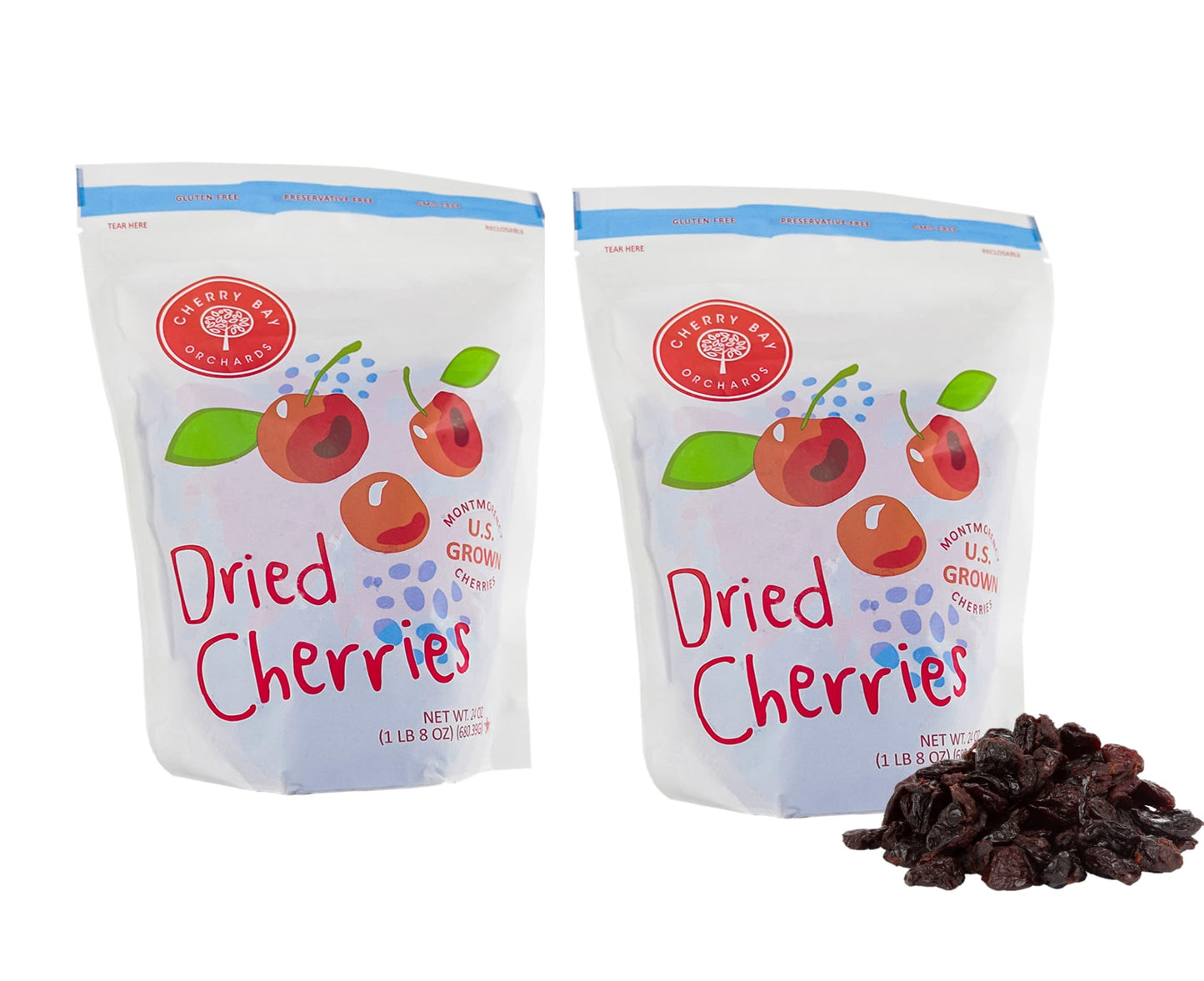 Cherry Bay Orchards Dried Montmorency Tart Cherries - 2 x 24oz Bags - Gluten-Free, Kosher Certified, GMO Free