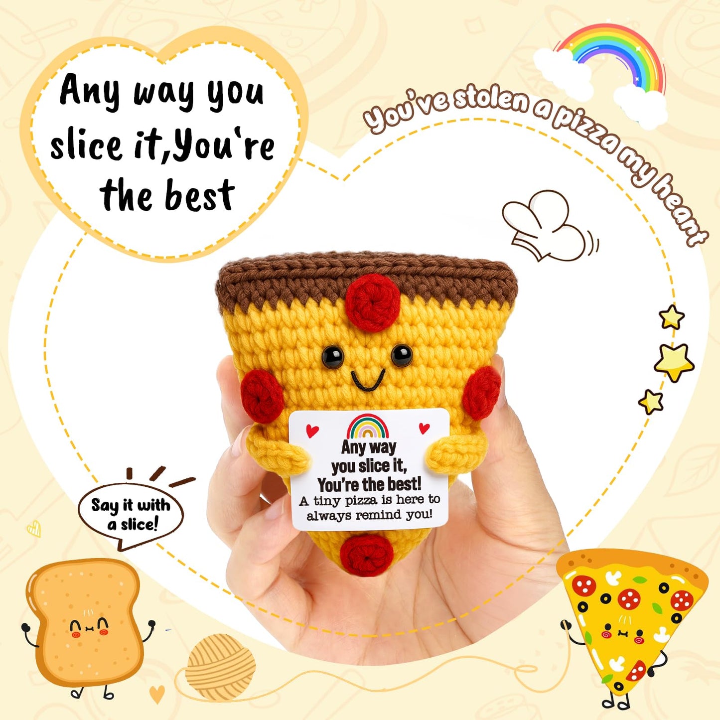 Mini Christimas Inspirational Gifts For Women Men Handmade Crochet Pizza Gift For Encouragement Self Care Motivation Comfort Positive Gift For Friend Teacher Coworker Christmas White Elephant Gifts