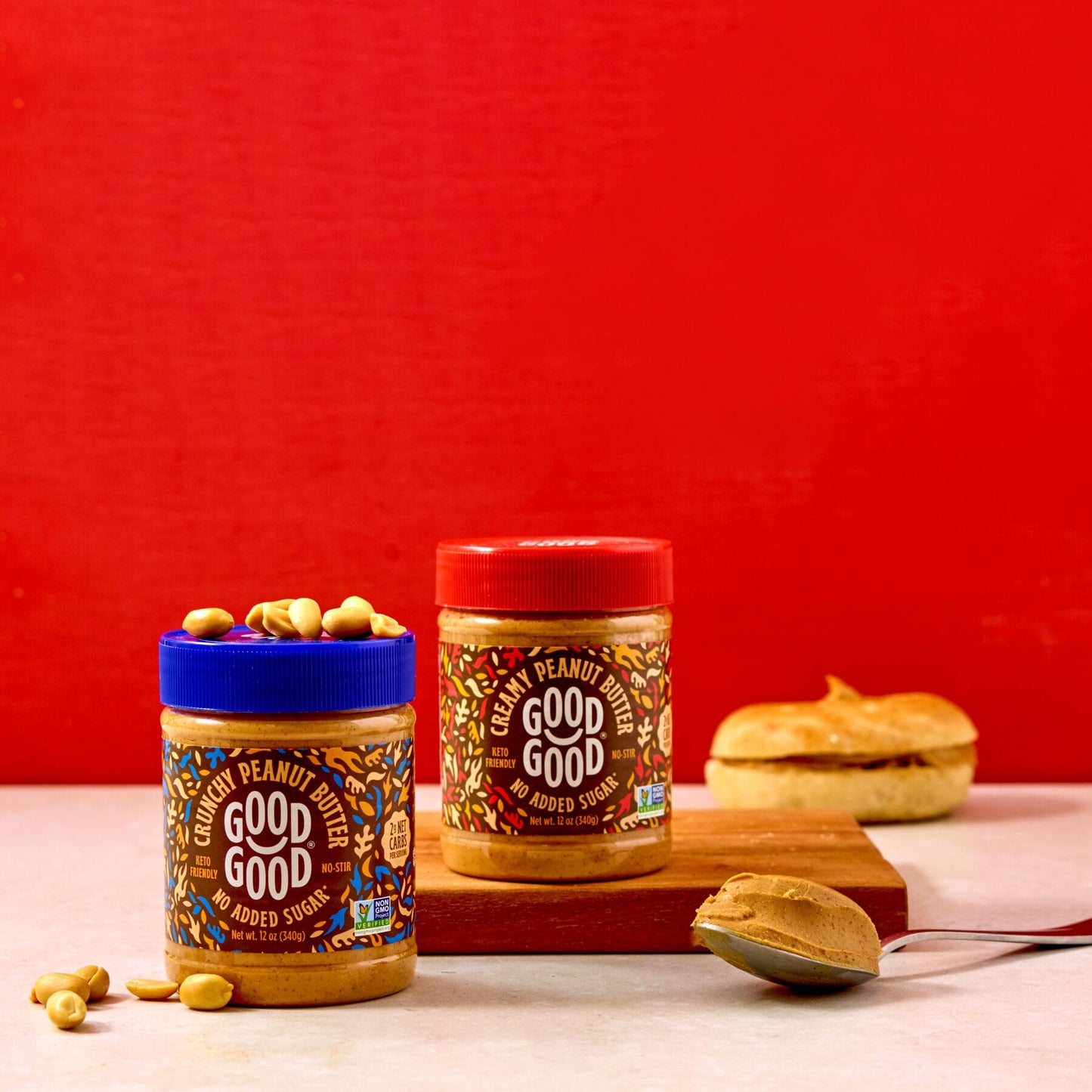 GOOD GOOD Crunchy Peanut Butter Keto Friendly - Low Carb & No Added Sugars - Vegan - No Palm Oil or Preservatives - Non-GMO - 12