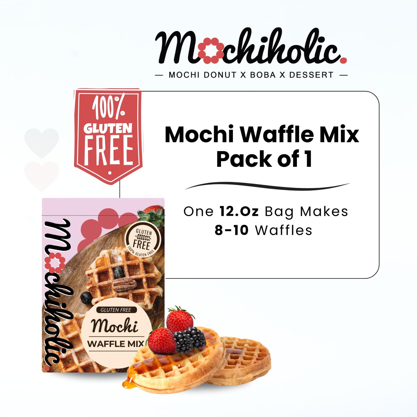 Mochiholic Mochi Waffle Mix - Gluten-Free, Low Calories, 12 oz, Original Recipe