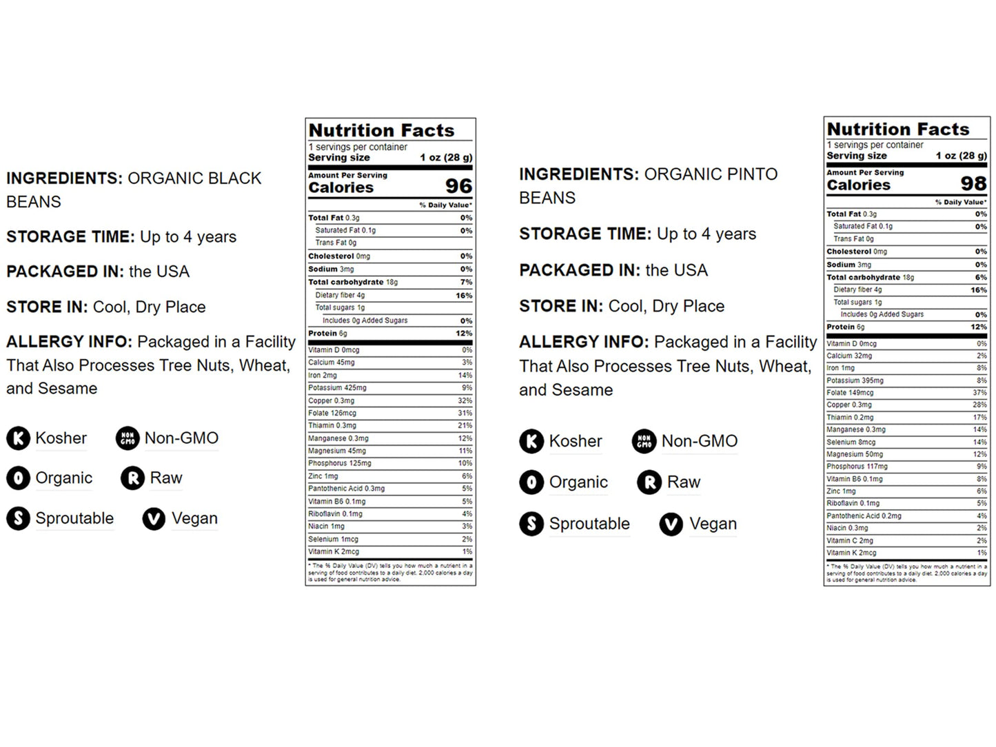Food To Live Organic Dry Beans Bundle, 2 Pack - Black Beans (5 Lb), Pinto Beans (5 Lb), Non-Gmo, Raw, Vegan, Kosher, Sproutable,