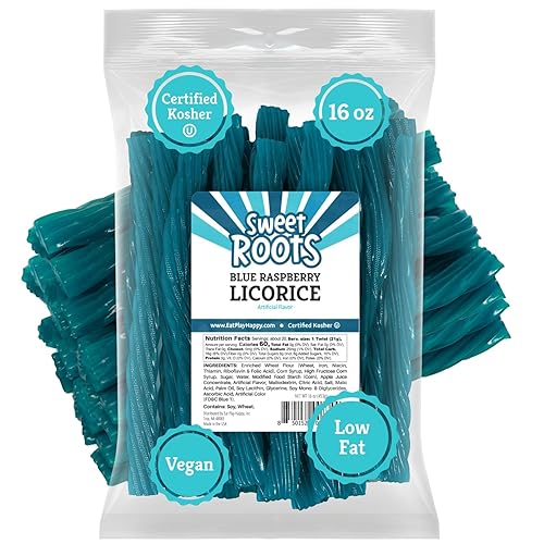 Happy Bites Blue Raspberry Licorice Twists (16 Oz) - Jumbo Size - Made With Real Fruit Juice - Certified Kosher - Vegan - Gourme