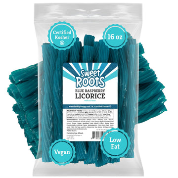 Happy Bites Blue Raspberry Licorice Twists (16 Oz) - Jumbo Size - Made With Real Fruit Juice - Certified Kosher - Vegan - Gourme