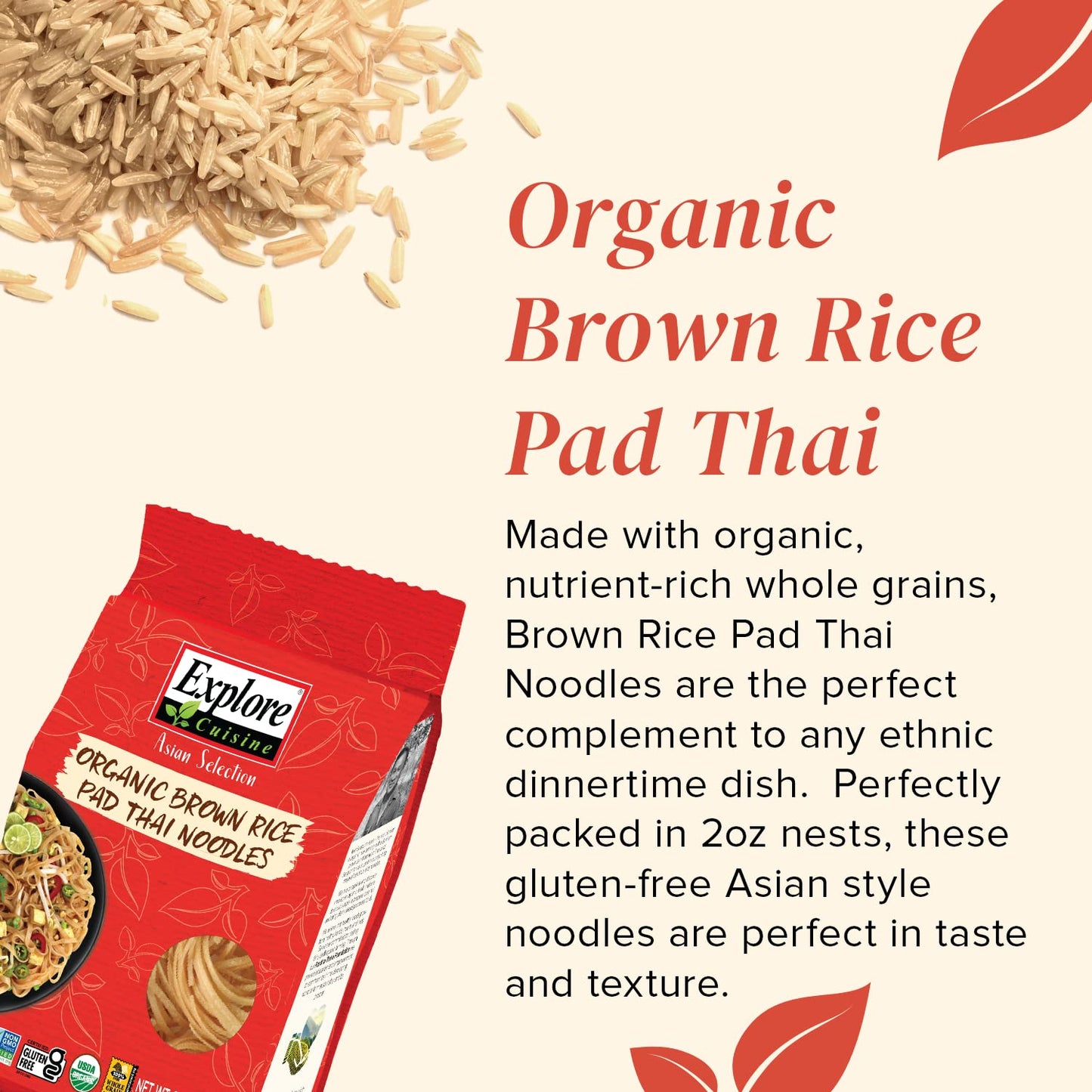 Explore Cuisine Organic Brown Rice Pad Thai Noodles - 8 Oz, Pack Of 6 - Easy-To-Make Noodles - Gluten Free