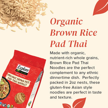 Explore Cuisine Organic Brown Rice Pad Thai Noodles - 8 Oz, Pack Of 6 - Easy-To-Make Noodles - Gluten Free