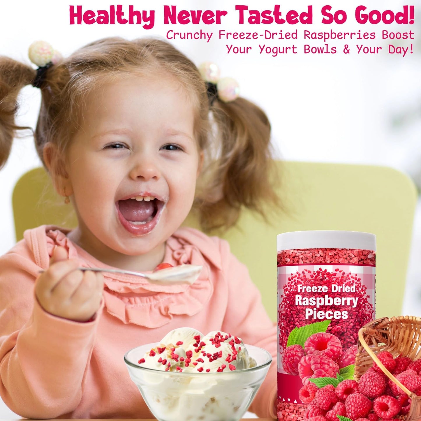 Premium Freeze Dried Raspberries Pieces - 3.7Oz/105G Pure Dried Raspberries, Made From Whole Fresh Raspberries, No Sugar Added,