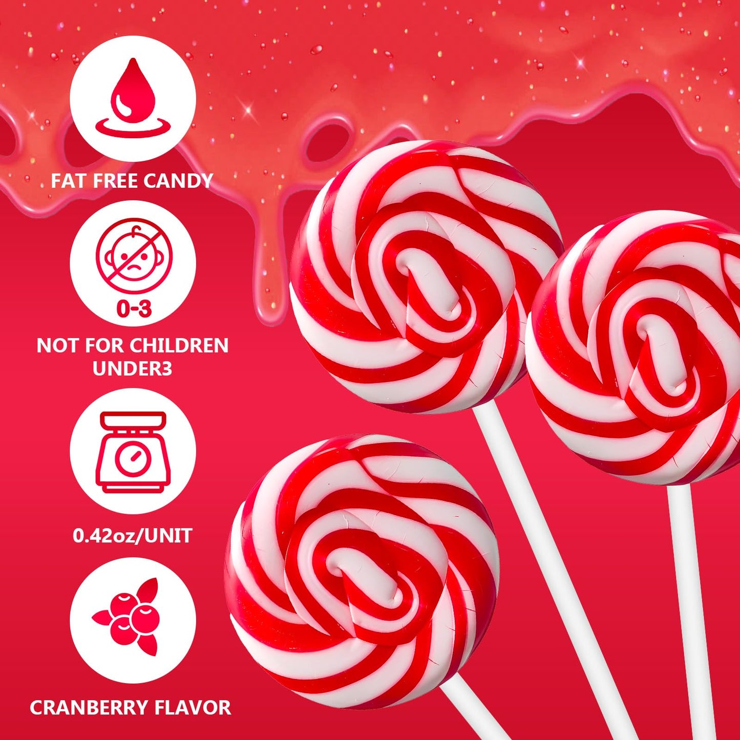 32 Pack Cranberry Red Twisty & Swirl Lollipops, Valentine'S Day Swirl Lollipops Candy Individually Wrapped Bulk, Red Candy Lolli