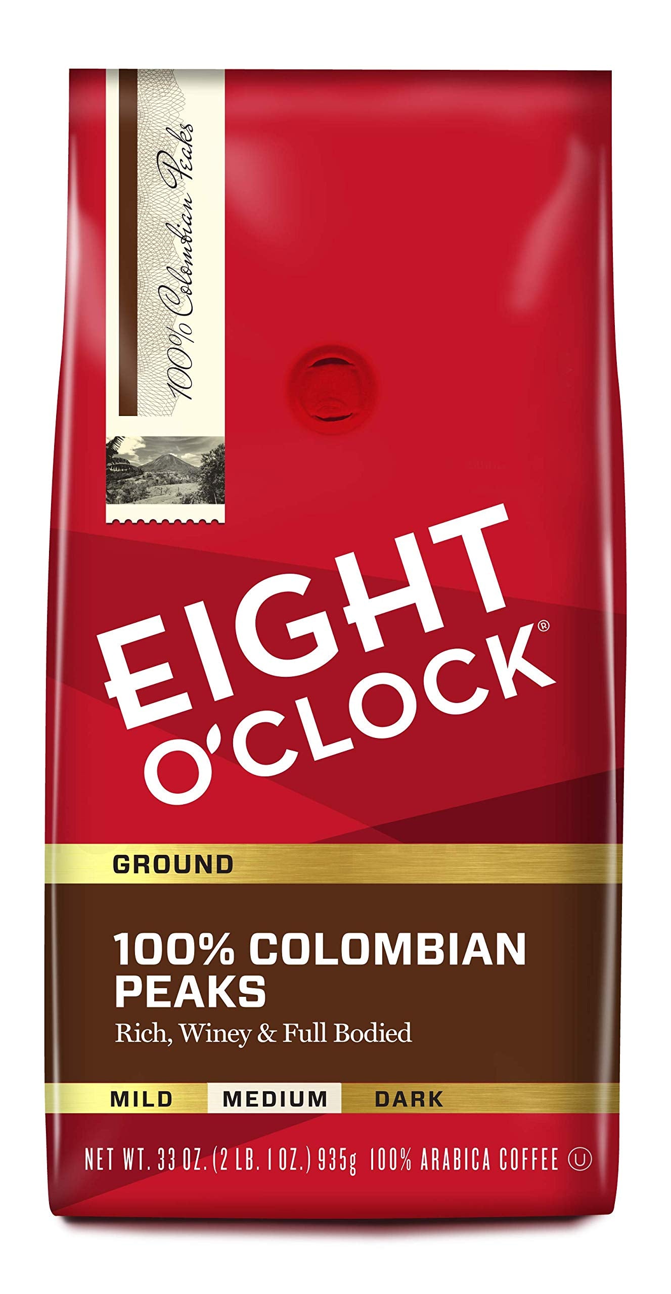 Eight OClock Coffee 100% Colombian Peaks Medium Roast Ground Coffee, 33 Ounce, 100% Arabica, Kosher Certified