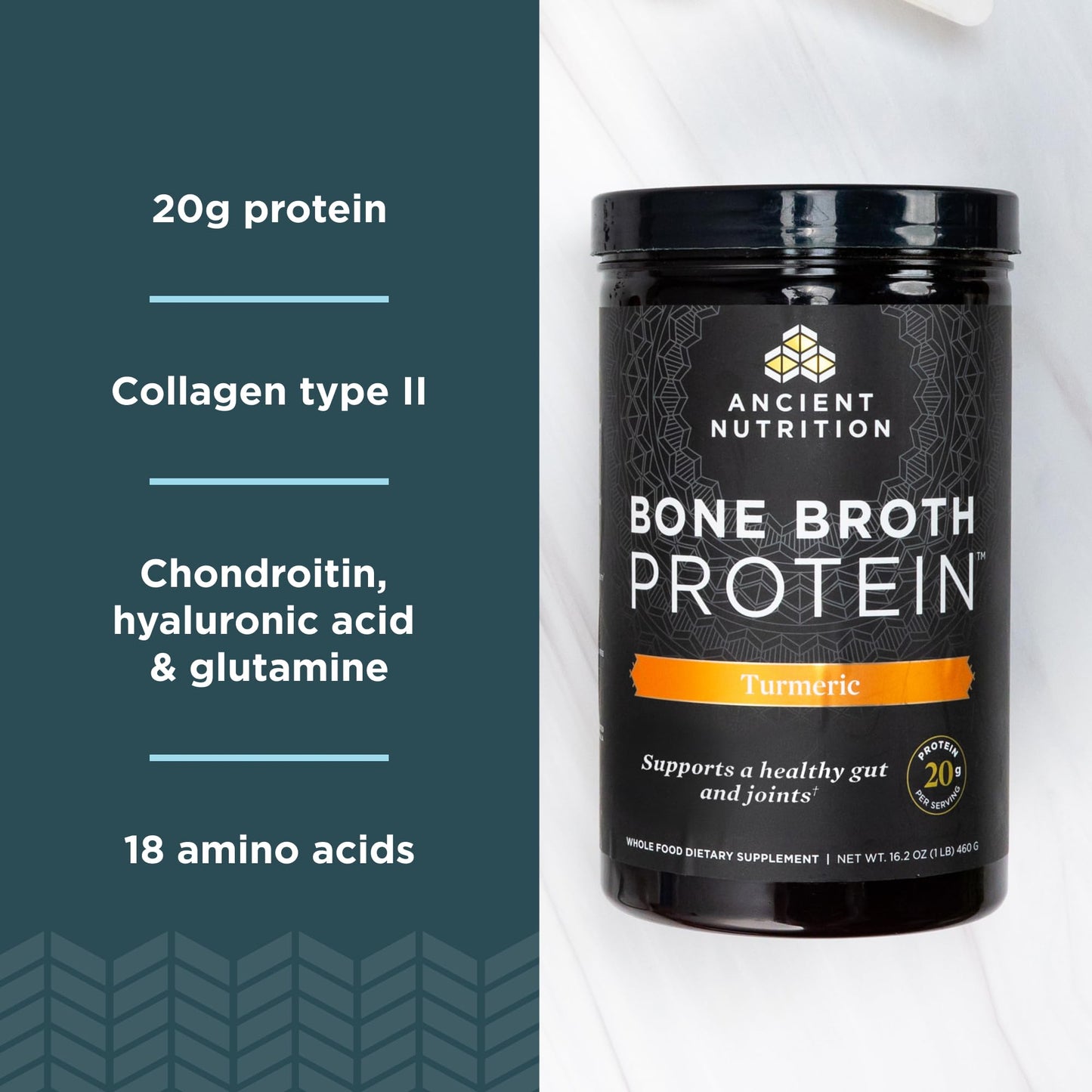 Ancient Nutrition Grass Fed, Cage Free, Bone Broth Protein Powder, 20g Protein, Hydrolyzed Collagen Peptides, Keto & Paleo Frien