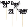 Gyufise 24Pcs Black Glitter 21St Birthday Cupcake Toppers Legal A Cake Decorations Hello 21 Twenty One Cupcake Picks For 21St Bi