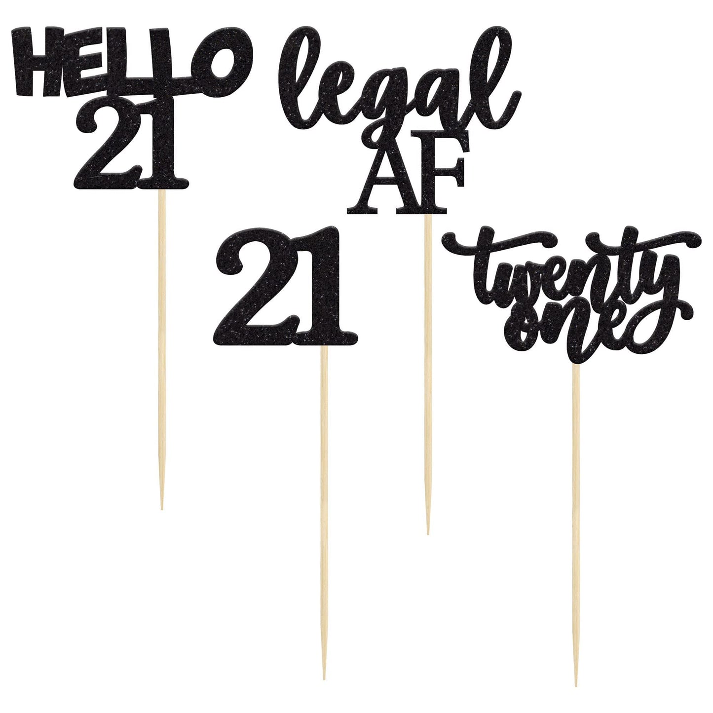 Gyufise 24Pcs Black Glitter 21St Birthday Cupcake Toppers Legal A Cake Decorations Hello 21 Twenty One Cupcake Picks For 21St Bi