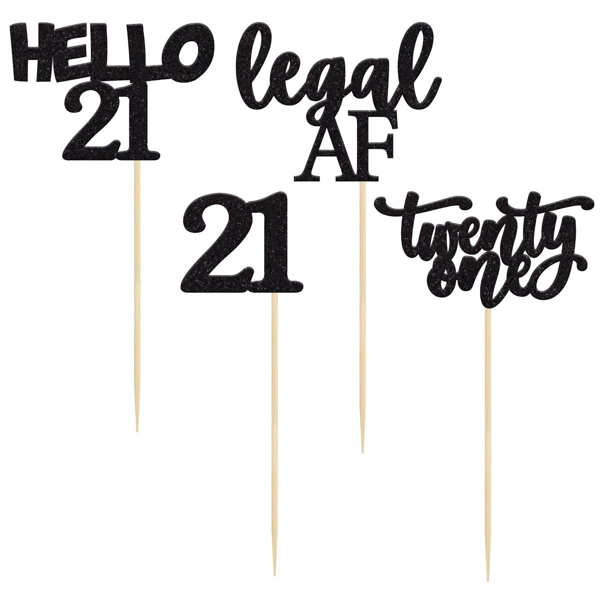 Gyufise 24Pcs Black Glitter 21St Birthday Cupcake Toppers Legal A Cake Decorations Hello 21 Twenty One Cupcake Picks For 21St Bi