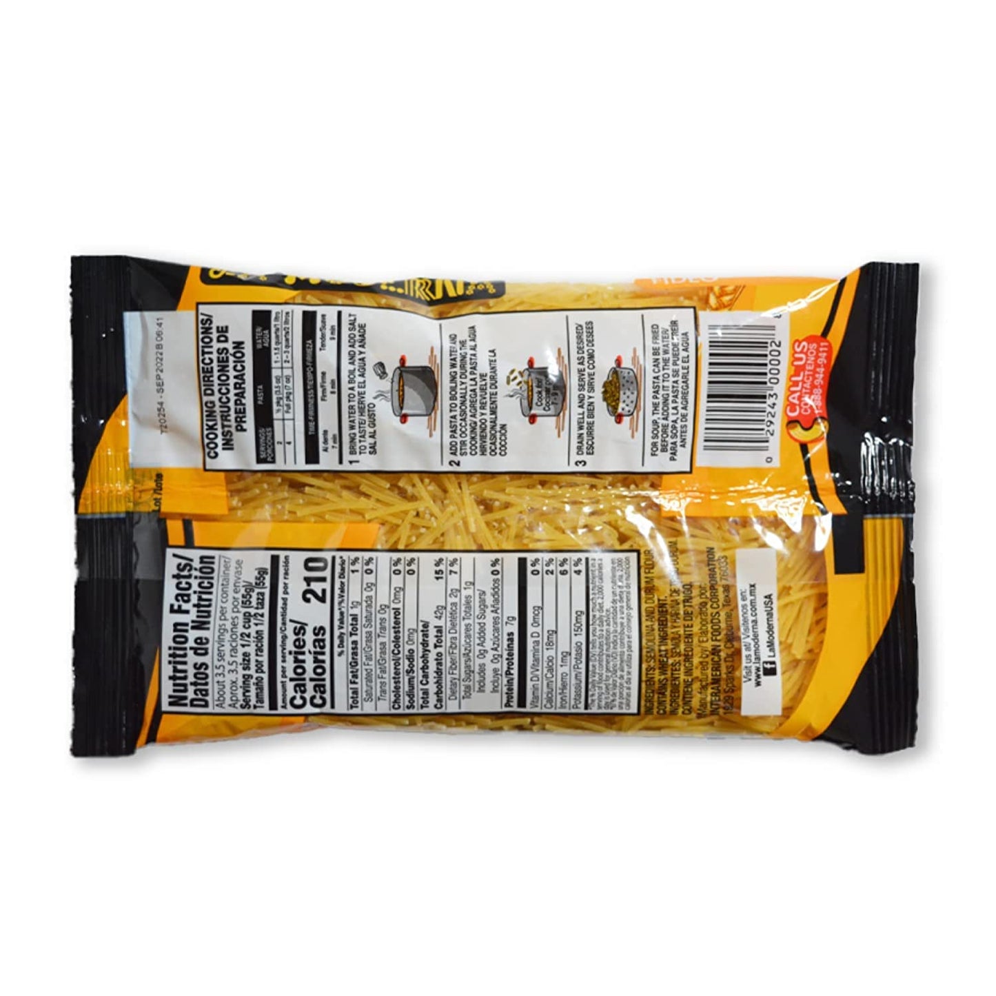 La Moderna, Fideos, Pasta, Hecha Con Sémola De Trigo Durum, Enriquecida Con Vitaminas Y Hierro, 7 Oz, Pack De 20