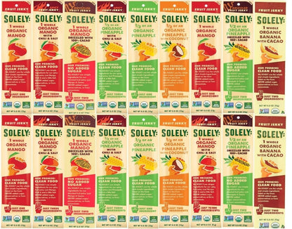 SOLELY Organic Fruit Jerky Variety Pack, 3 Mango Flavors, 4 Pineapple Flavors, 1 Banana Flavor, Total 18 Strips, LIVEBEAR Assort