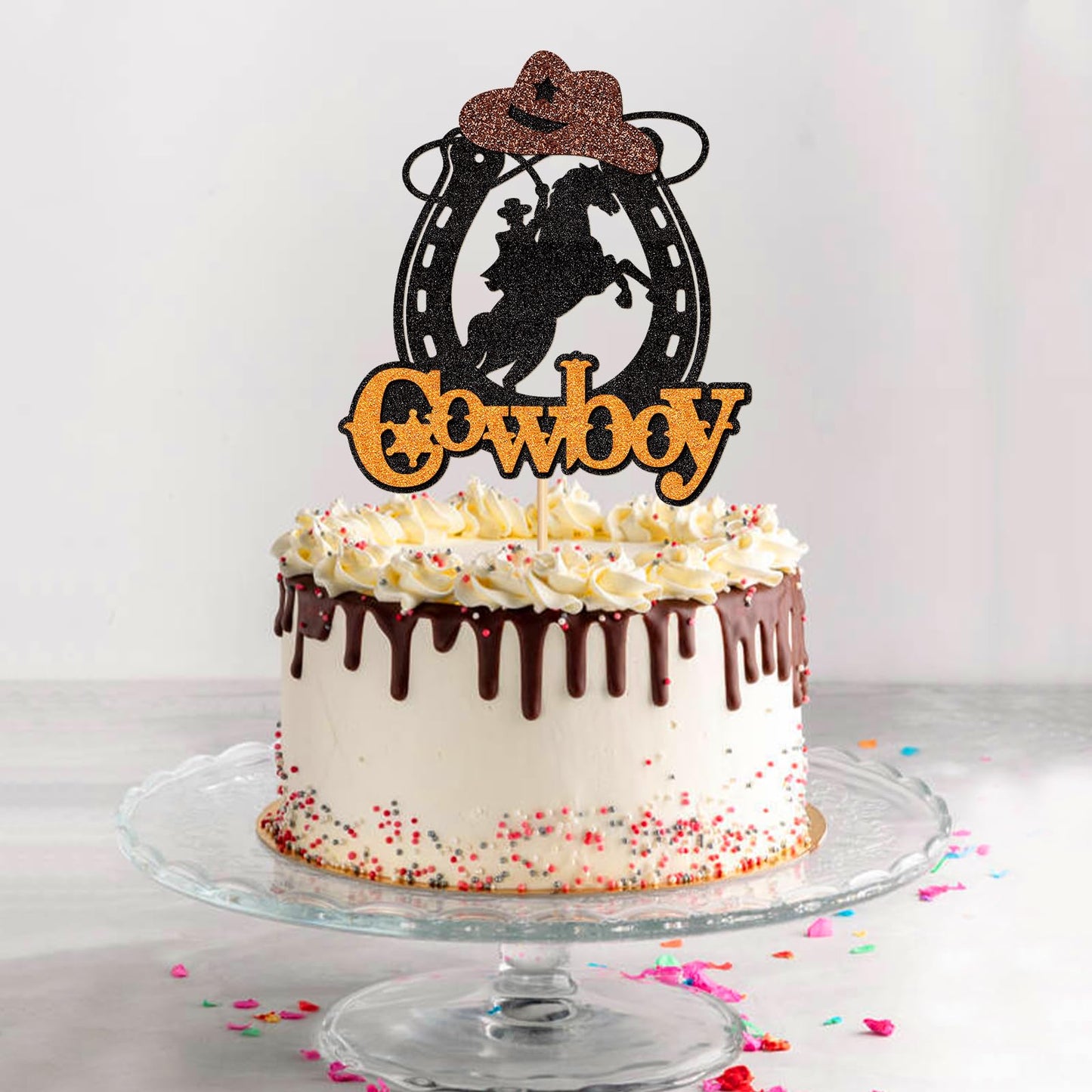 Keaziu 1 Pack Cowboy Cupcake Toppers Riding Horseshoe Cowboy Hats Western Theme Happy Birthday Baby Shower Party Cake Decoration