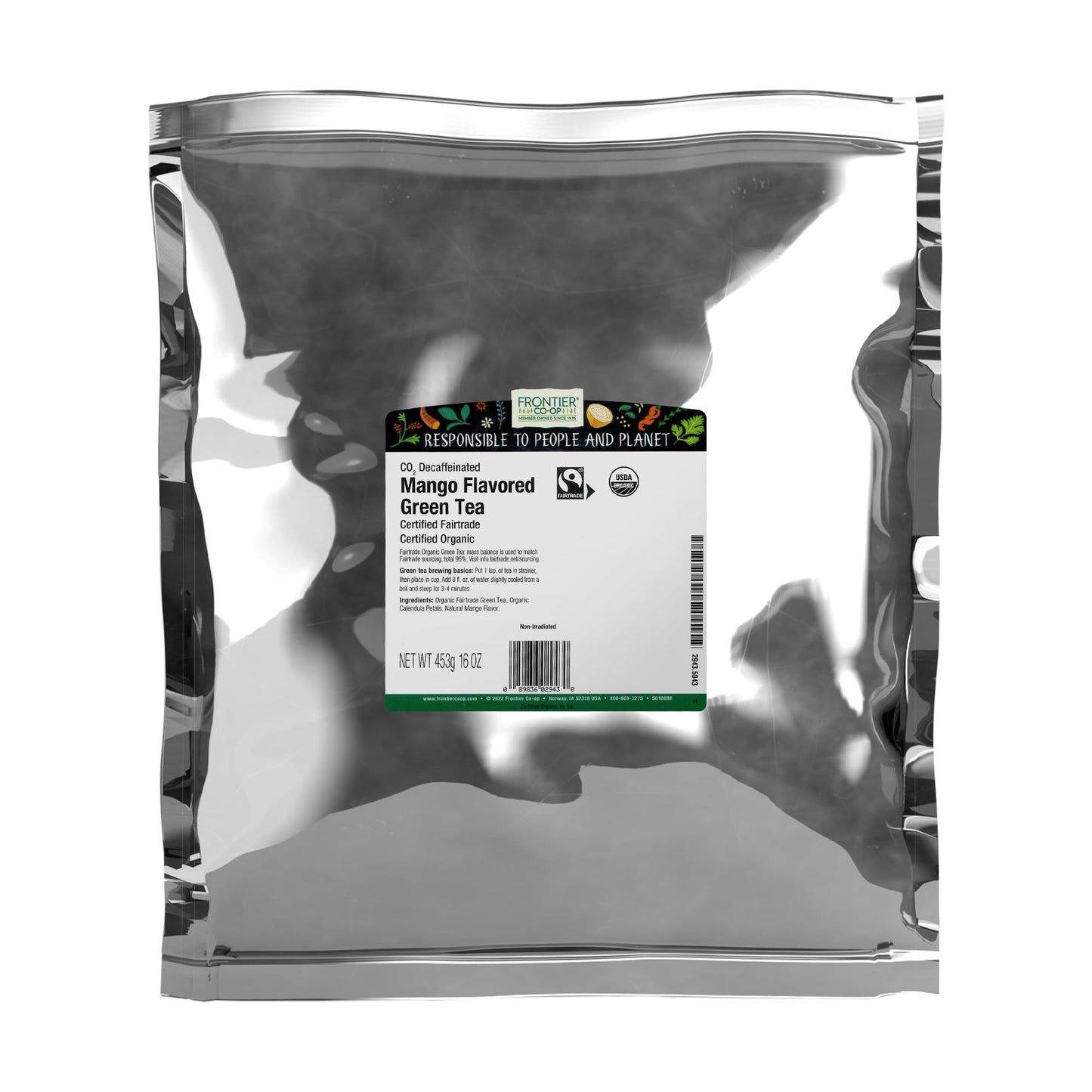 Frontier Co-op Mango Green Tea CO2 Decaf., Certified Organic, Fair Trade Certified | 1 lb. Bulk Bag