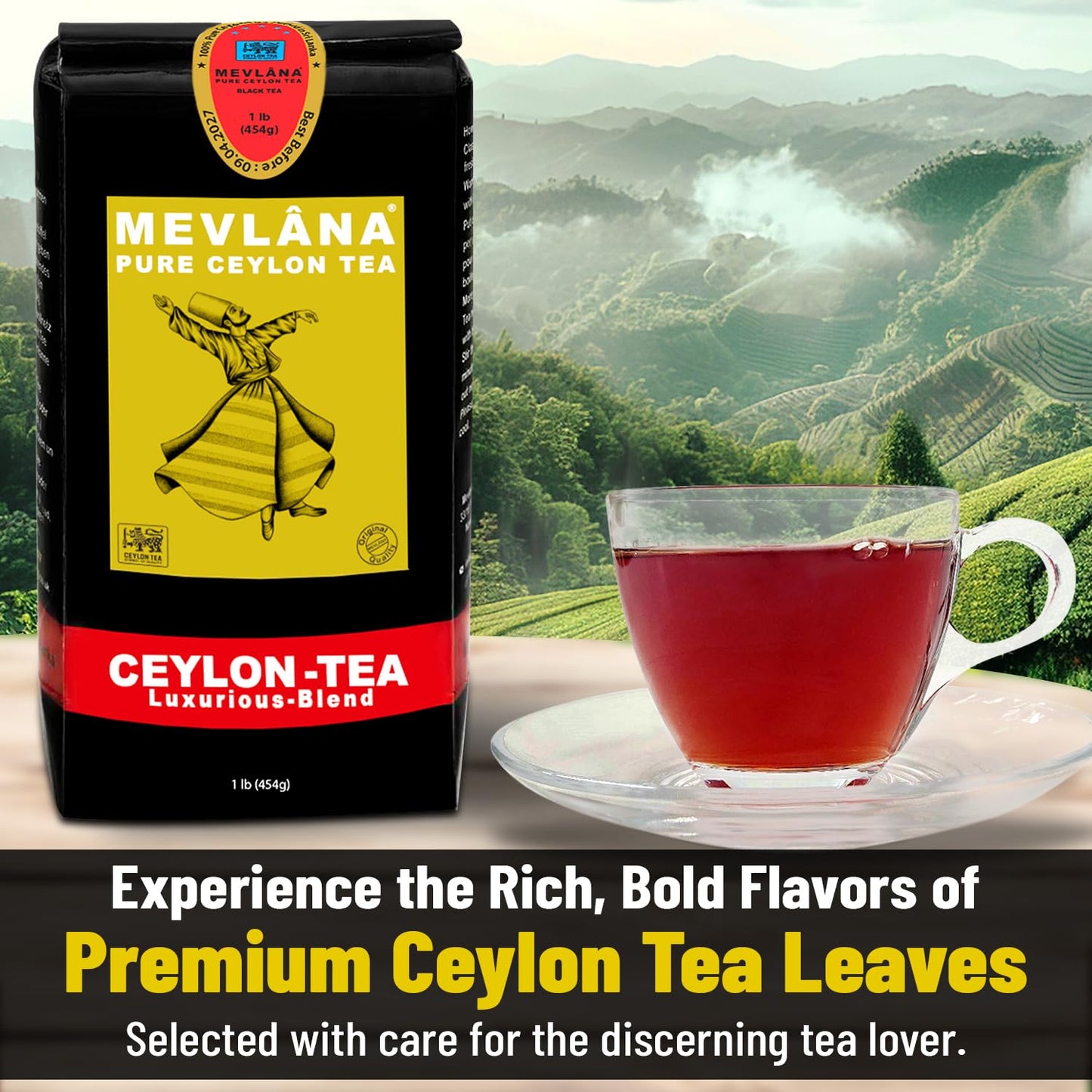 MEVLÂNA Pure Ceylon Loose Leaf Black Tea | Premium OP 1 Grade | 16 Ounce (454g) | Naturally Fresh, Rich & Smooth Blend